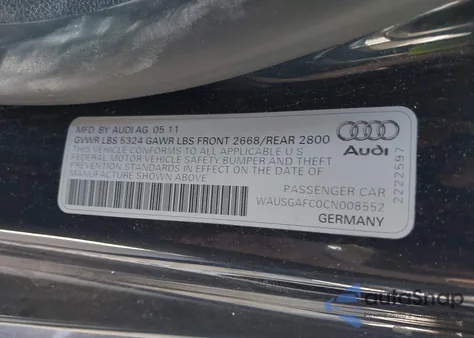 2012 Audi A7 Premium from USA, damaged, VIN WAUSGAFC0CN008552